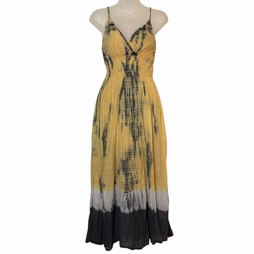 J Gee Tie Dye Maxi Dress M Flowing Boho Festival Beach Statement Sundress